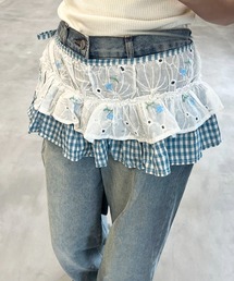 小花柄レース巻きレイヤードスカート
