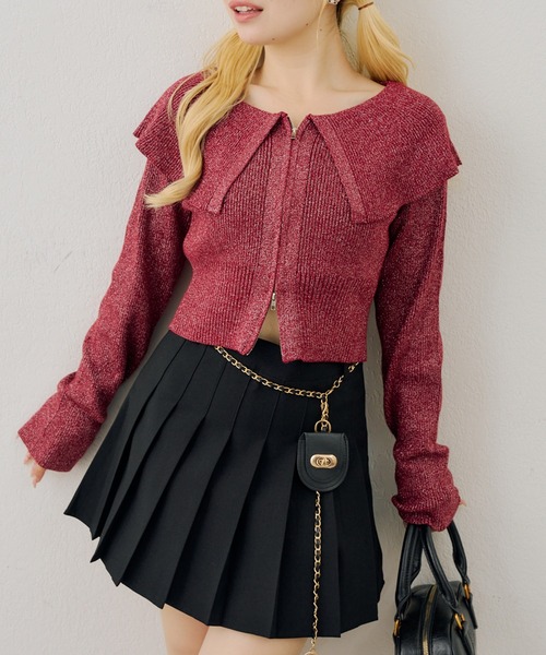 continuer de NICE CLAUP(コンティニューデナイスクラップ)の「ビックカラーWジップニット(ニット/セーター・レディース・ブラック/トップグレー/ボルドー/ピンク/アイボリー・FREE)」の5枚目の写真