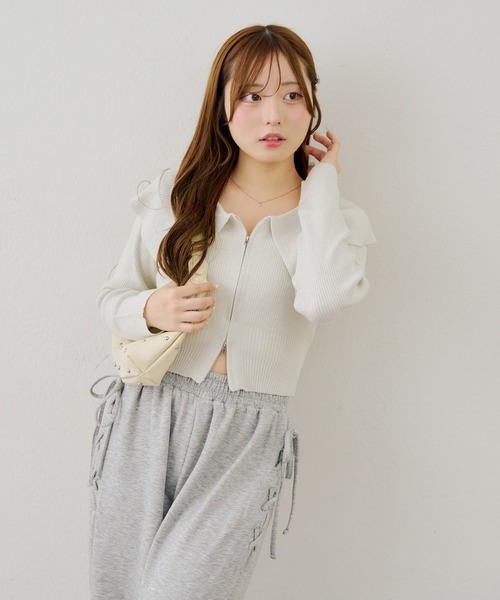 continuer de NICE CLAUP(コンティニューデナイスクラップ)の「ビックカラーWジップニット(ニット/セーター・レディース・ブラック/トップグレー/ボルドー/ピンク/アイボリー・FREE)」の21枚目の写真