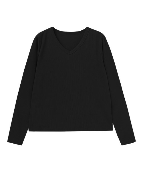 Pierrot（ピエロ）の「Vネックカジュアルテレコリブカットソー（Tシャツ/カットソー・レディース・ブラック/オフホワイト/ライトブルー/チャコール/ベージュ系その他・3L/LL/L/M）」の7枚目の写真