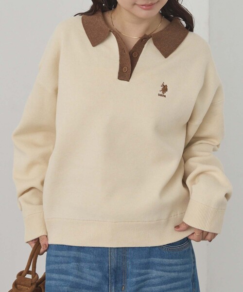 U.S. POLO ASSN.(ユーエスポロアッスン)の「U.S. POLO ASSN./ユーエスポロアッスン 別注 ロゴ刺繍 バイカラー ニットポロ(ニット/セーター・レディース・ネイビー/アイボリー/チャコールグレー/ライトグレー・M/L)」の22枚目の写真