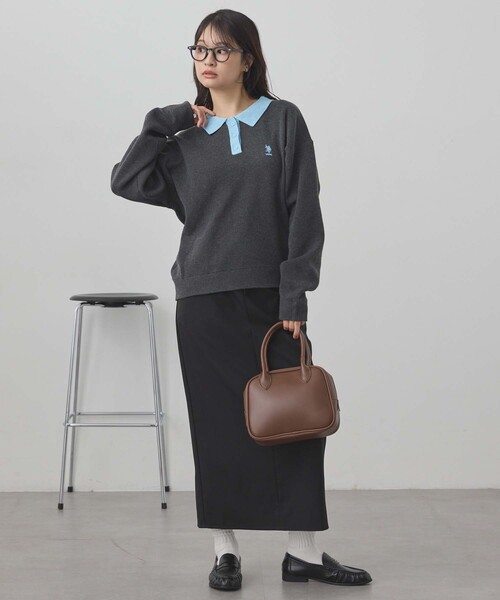 U.S. POLO ASSN.(ユーエスポロアッスン)の「U.S. POLO ASSN./ユーエスポロアッスン 別注 ロゴ刺繍 バイカラー ニットポロ(ニット/セーター・レディース・ネイビー/アイボリー/チャコールグレー/ライトグレー・M/L)」の9枚目の写真