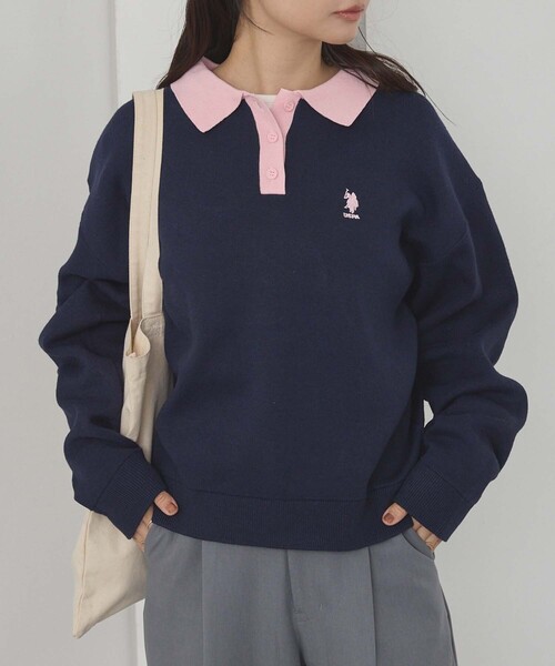 U.S. POLO ASSN.(ユーエスポロアッスン)の「U.S. POLO ASSN./ユーエスポロアッスン 別注 ロゴ刺繍 バイカラー ニットポロ(ニット/セーター・レディース・ネイビー/アイボリー/チャコールグレー/ライトグレー・M/L)」の10枚目の写真