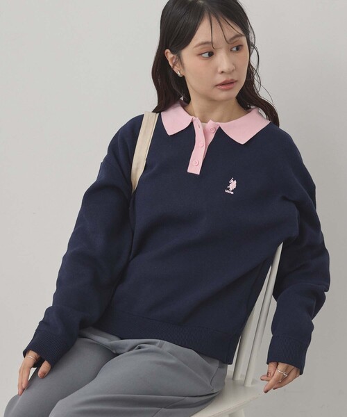 U.S. POLO ASSN.(ユーエスポロアッスン)の「U.S. POLO ASSN./ユーエスポロアッスン 別注 ロゴ刺繍 バイカラー ニットポロ(ニット/セーター・レディース・ネイビー/アイボリー/チャコールグレー/ライトグレー・M/L)」の11枚目の写真
