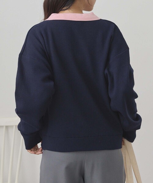 U.S. POLO ASSN.(ユーエスポロアッスン)の「U.S. POLO ASSN./ユーエスポロアッスン 別注 ロゴ刺繍 バイカラー ニットポロ(ニット/セーター・レディース・ネイビー/アイボリー/チャコールグレー/ライトグレー・M/L)」の13枚目の写真