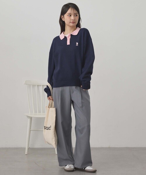 U.S. POLO ASSN.(ユーエスポロアッスン)の「U.S. POLO ASSN./ユーエスポロアッスン 別注 ロゴ刺繍 バイカラー ニットポロ(ニット/セーター・レディース・ネイビー/アイボリー/チャコールグレー/ライトグレー・M/L)」の15枚目の写真