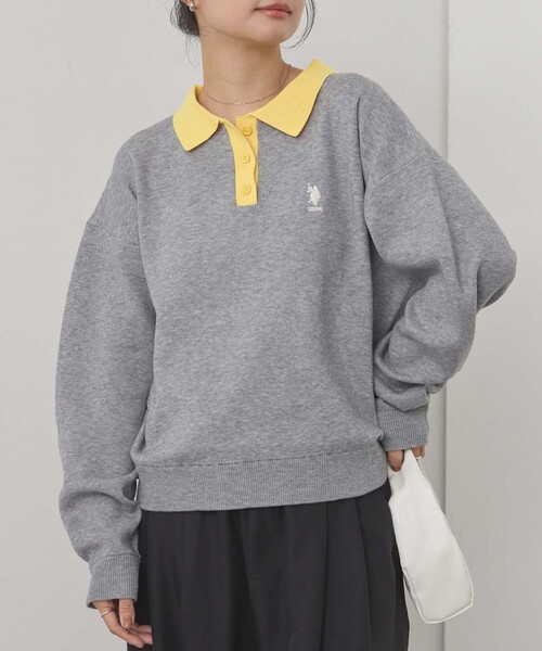 U.S. POLO ASSN.(ユーエスポロアッスン)の「U.S. POLO ASSN./ユーエスポロアッスン 別注 ロゴ刺繍 バイカラー ニットポロ(ニット/セーター・レディース・ネイビー/アイボリー/チャコールグレー/ライトグレー・M/L)」の16枚目の写真
