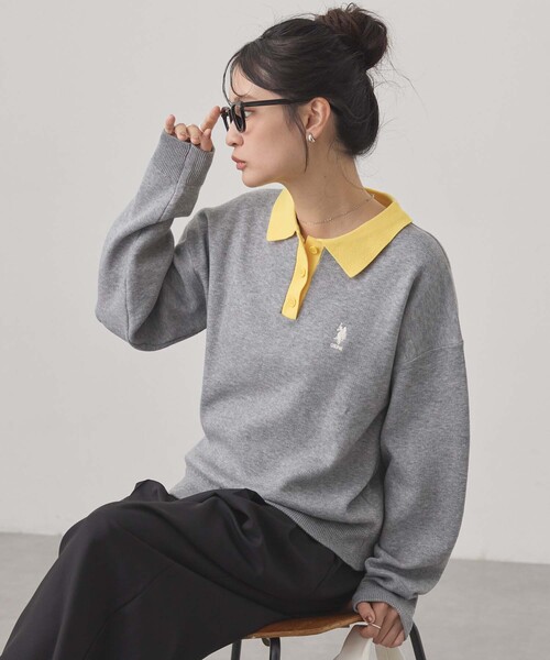 U.S. POLO ASSN.(ユーエスポロアッスン)の「U.S. POLO ASSN./ユーエスポロアッスン 別注 ロゴ刺繍 バイカラー ニットポロ(ニット/セーター・レディース・ネイビー/アイボリー/チャコールグレー/ライトグレー・M/L)」の17枚目の写真