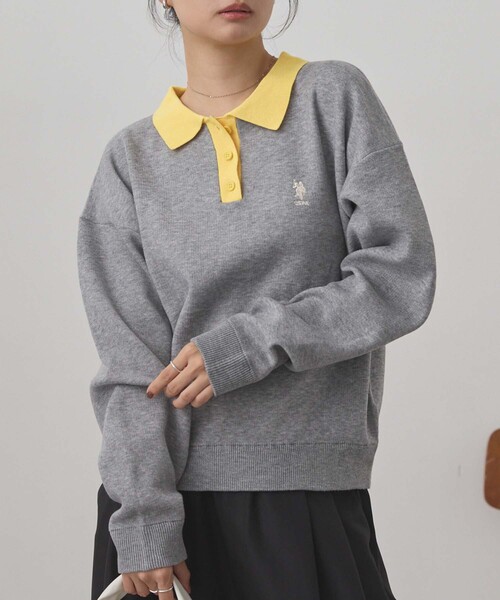 U.S. POLO ASSN.(ユーエスポロアッスン)の「U.S. POLO ASSN./ユーエスポロアッスン 別注 ロゴ刺繍 バイカラー ニットポロ(ニット/セーター・レディース・ネイビー/アイボリー/チャコールグレー/ライトグレー・M/L)」の18枚目の写真