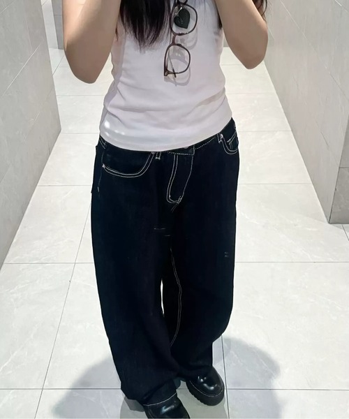Teem Store(チームストア)の「バックハートステッチ ワイドデニムパンツ(デニムパンツ・レディース・ブラック・S/M/L)」の10枚目の写真