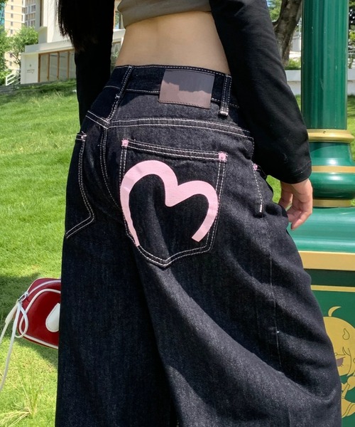 Teem Store(チームストア)の「バックハートステッチ ワイドデニムパンツ(デニムパンツ・レディース・ブラック・S/M/L)」の20枚目の写真