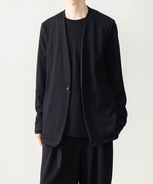 ATTACHMENT（アタッチメント）の「【LIMTED】PEストレッチリブ カラーレスカーディガン / PE STRETCH RIB COLLARLESS CARDIGAN（カーディガン/ボレロ・メンズ・ダークグレー/ブラック・2/1/3）」の2枚目の写真