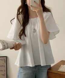 夏新作 フレンチ袖 ブラウス トップス 半袖 薄手 無地 Tシャツ 半袖トップス 半袖カットソー