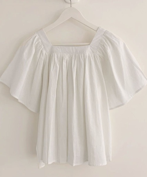 shoppinggo（ショッピングゴー）の「夏新作 フレンチ袖 ブラウス トップス 半袖 薄手 無地 Tシャツ 半袖トップス 半袖カットソー（シャツ/ブラウス・レディース・ブルー/ホワイト・M）」の5枚目の写真