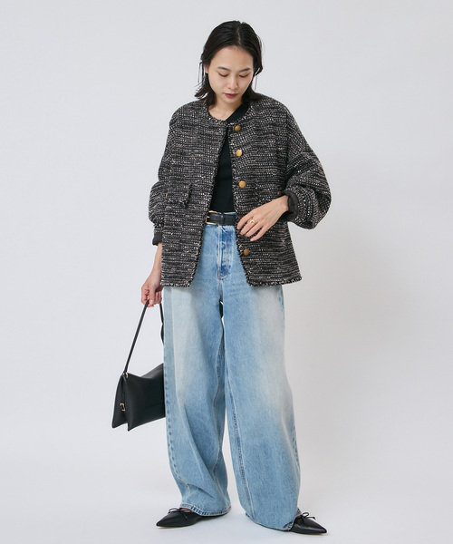 journal standard L'essage(ジャーナルスタンダードレサージュ)の「《追加》【一部店舗&WEB限定】GIOLICAツイードドルマンスリーブジャケット(ノーカラージャケット・レディース・ブラック×ブラック・FREE)」の8枚目の写真