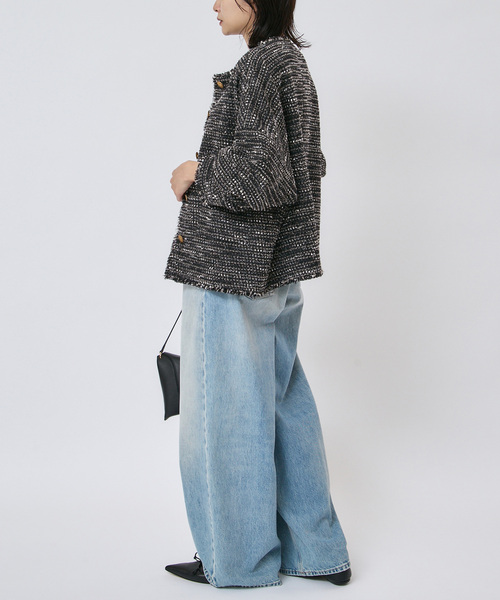 journal standard L'essage(ジャーナルスタンダードレサージュ)の「《追加》【一部店舗&WEB限定】GIOLICAツイードドルマンスリーブジャケット(ノーカラージャケット・レディース・ブラック×ブラック・FREE)」の9枚目の写真