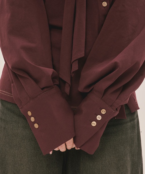loin nuit（ロワンニュイ）の「asymmetry ribbon tops / アシンメトリーリボントップス（Tシャツ/カットソー・レディース・ボルドー/アイボリー/ブラック・FREE）」の10枚目の写真