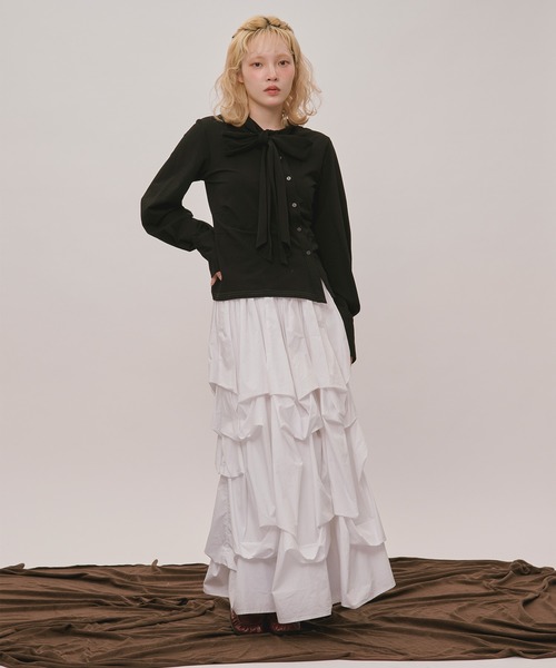 loin nuit（ロワンニュイ）の「asymmetry ribbon tops / アシンメトリーリボントップス（Tシャツ/カットソー・レディース・ボルドー/アイボリー/ブラック・FREE）」の17枚目の写真