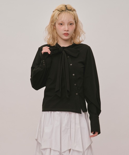 loin nuit（ロワンニュイ）の「asymmetry ribbon tops / アシンメトリーリボントップス（Tシャツ/カットソー・レディース・ボルドー/アイボリー/ブラック・FREE）」の12枚目の写真