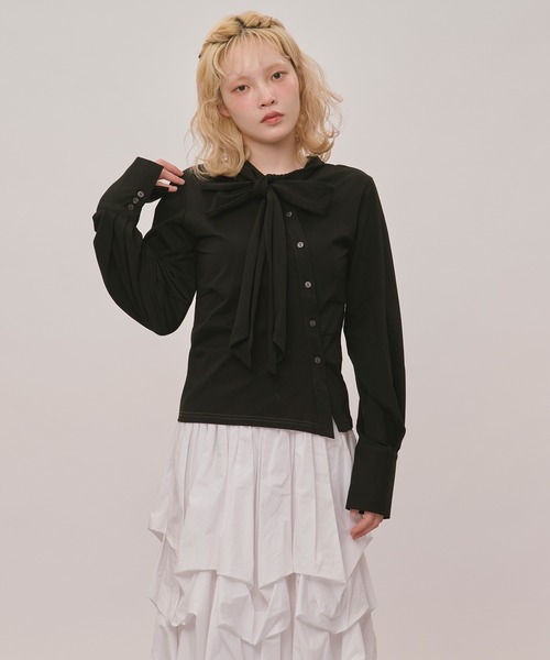 loin nuit（ロワンニュイ）の「asymmetry ribbon tops / アシンメトリーリボントップス（Tシャツ/カットソー・レディース・ボルドー/アイボリー/ブラック・FREE）」の13枚目の写真