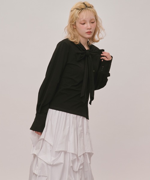 loin nuit（ロワンニュイ）の「asymmetry ribbon tops / アシンメトリーリボントップス（Tシャツ/カットソー・レディース・ボルドー/アイボリー/ブラック・FREE）」の14枚目の写真