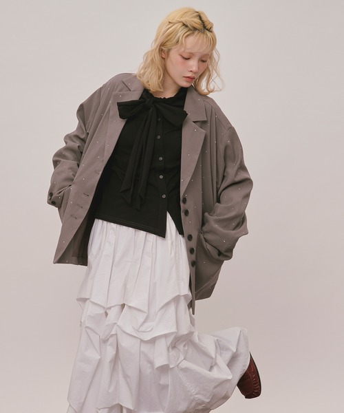 loin nuit（ロワンニュイ）の「asymmetry ribbon tops / アシンメトリーリボントップス（Tシャツ/カットソー・レディース・ボルドー/アイボリー/ブラック・FREE）」の16枚目の写真