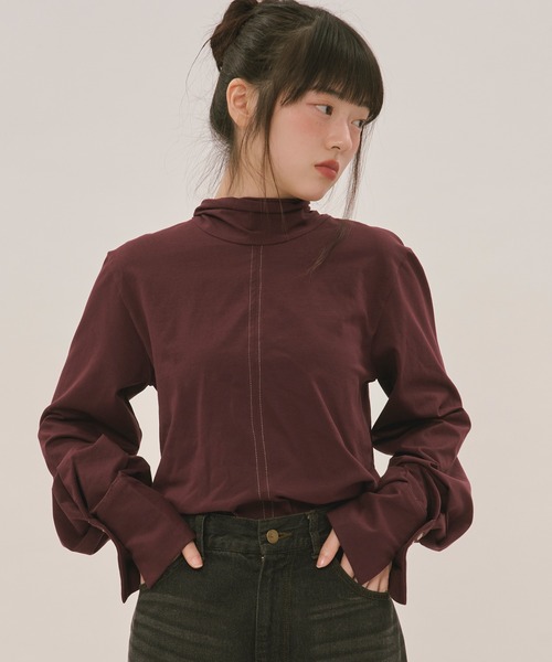loin nuit（ロワンニュイ）の「asymmetry ribbon tops / アシンメトリーリボントップス（Tシャツ/カットソー・レディース・ボルドー/アイボリー/ブラック・FREE）」の4枚目の写真