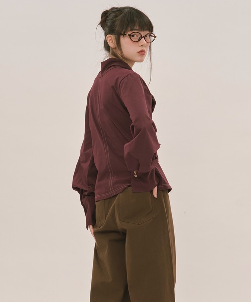 loin nuit（ロワンニュイ）の「asymmetry ribbon tops / アシンメトリーリボントップス（Tシャツ/カットソー・レディース・ボルドー/アイボリー/ブラック・FREE）」の5枚目の写真