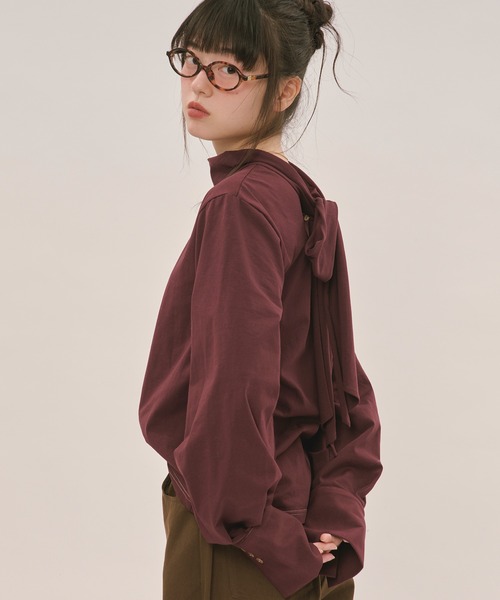 loin nuit（ロワンニュイ）の「asymmetry ribbon tops / アシンメトリーリボントップス（Tシャツ/カットソー・レディース・ボルドー/アイボリー/ブラック・FREE）」の7枚目の写真