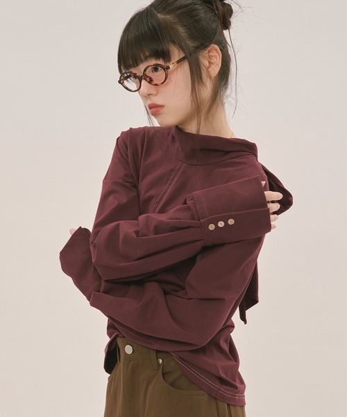 loin nuit（ロワンニュイ）の「asymmetry ribbon tops / アシンメトリーリボントップス（Tシャツ/カットソー・レディース・ボルドー/アイボリー/ブラック・FREE）」の8枚目の写真