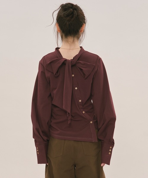 loin nuit（ロワンニュイ）の「asymmetry ribbon tops / アシンメトリーリボントップス（Tシャツ/カットソー・レディース・ボルドー/アイボリー/ブラック・FREE）」の9枚目の写真