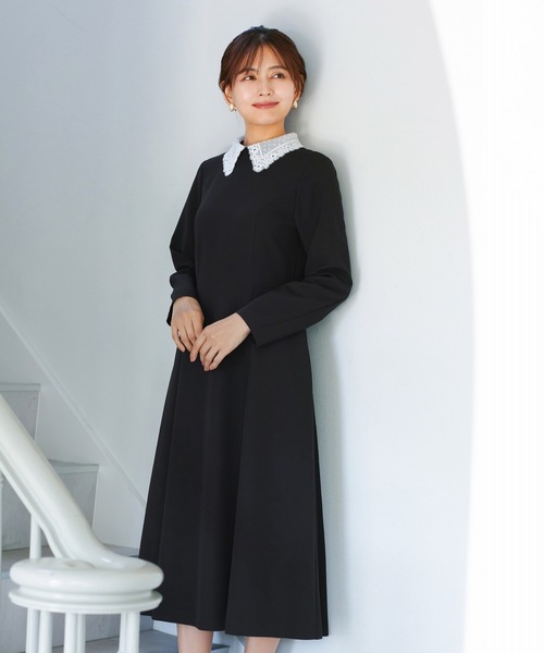 WHITE JOOLA(ホワイトジョーラ)の「【 端正な佇まい 】 ダブルピケクロス・2WAYレース襟ワンピース(ワンピース・レディース・ブラック/ネイビー・L/M/S)」の8枚目の写真