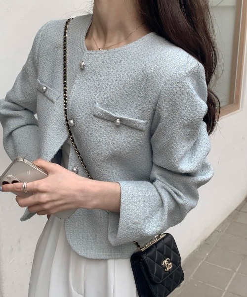 FAVORITO（ファヴォリート）の「ノーカラーツイードジャケット（ノーカラージャケット・レディース・ブルー/ベージュ・F）」の21枚目の写真