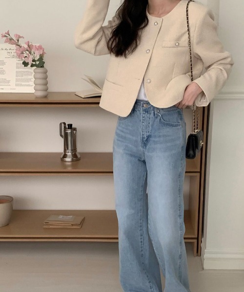 FAVORITO（ファヴォリート）の「ノーカラーツイードジャケット（ノーカラージャケット・レディース・ブルー/ベージュ・F）」の18枚目の写真