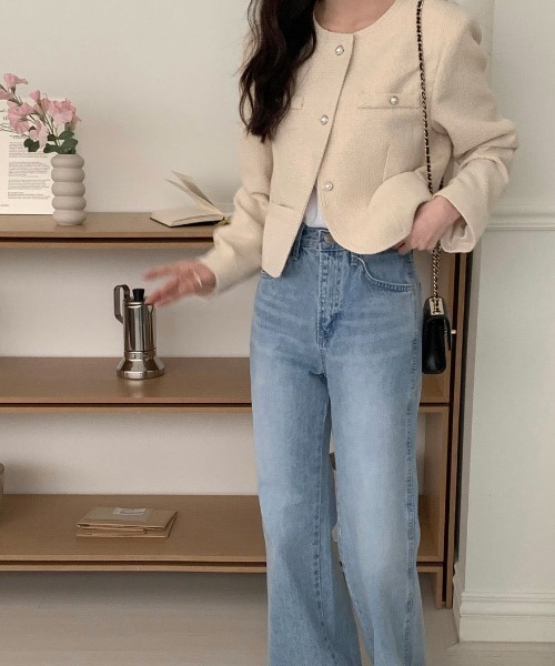 FAVORITO（ファヴォリート）の「ノーカラーツイードジャケット（ノーカラージャケット・レディース・ブルー/ベージュ・F）」の19枚目の写真