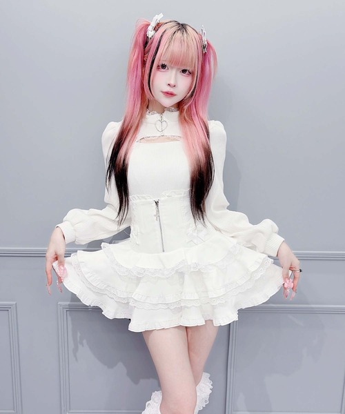 MA*RS（アメーバーマーズ）の「クロスZIPレースアップスカパン（スカート・レディース・ホワイト/ブラック×ホワイト/グレー/ブラック・FREE）」の5枚目の写真