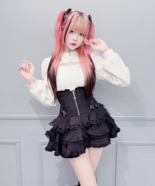 MA*RS（アメーバーマーズ）の「クロスZIPレースアップスカパン（スカート・レディース・ホワイト/ブラック×ホワイト/グレー/ブラック・FREE）」の8枚目の写真