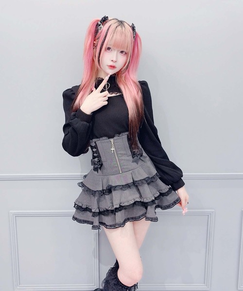 MA*RS（アメーバーマーズ）の「クロスZIPレースアップスカパン（スカート・レディース・ホワイト/ブラック×ホワイト/グレー/ブラック・FREE）」の14枚目の写真