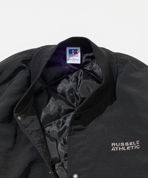 Russell Athletic(ラッセルアスレティック)の「RUSSELL ATHLETIC/ラッセルアスレティック 別注 ビックシルエット 中綿 キルティング ロゴ刺繍 ナイロンブルゾン スタジャン(ブルゾン・メンズ・ブラック/ネイビー・SMALL/LARGE/MEDIUM)」の5枚目の写真
