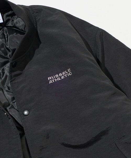 Russell Athletic(ラッセルアスレティック)の「RUSSELL ATHLETIC/ラッセルアスレティック 別注 ビックシルエット 中綿 キルティング ロゴ刺繍 ナイロンブルゾン スタジャン(ブルゾン・メンズ・ブラック/ネイビー・SMALL/LARGE/MEDIUM)」の6枚目の写真