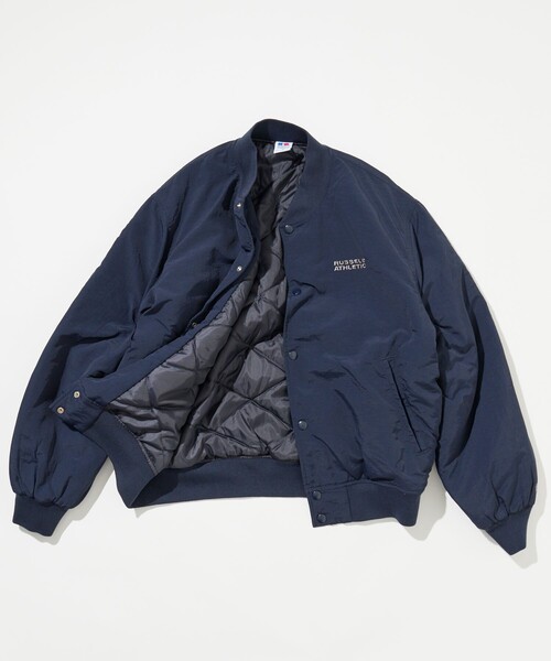 Russell Athletic(ラッセルアスレティック)の「RUSSELL ATHLETIC/ラッセルアスレティック 別注 ビックシルエット 中綿 キルティング ロゴ刺繍 ナイロンブルゾン スタジャン(ブルゾン・メンズ・ブラック/ネイビー・SMALL/LARGE/MEDIUM)」の13枚目の写真