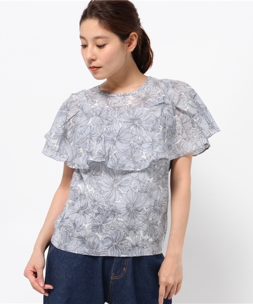 LBC（エルビーシー）の「コットンフラワープリントエンシュクブラウス（シャツ/ブラウス・レディース・ブルー/ピンク/ライトブルー・MEDIUM）」の2枚目の写真