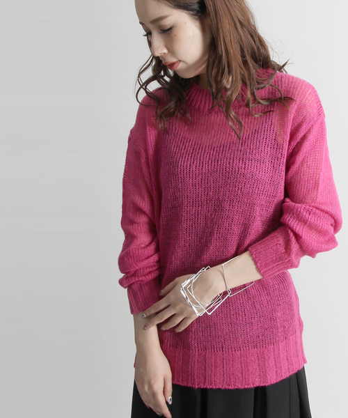 WEGO（ウィゴー）の「WEGO/モヘアライクメッシュニット（ニット/セーター・レディース・ピンク系その他/ブラック/ホワイト・FREE）」の3枚目の写真