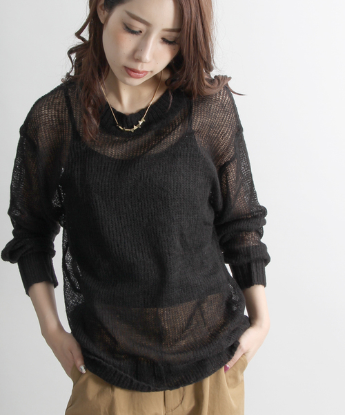 WEGO（ウィゴー）の「WEGO/モヘアライクメッシュニット（ニット/セーター・レディース・ピンク系その他/ブラック/ホワイト・FREE）」の2枚目の写真