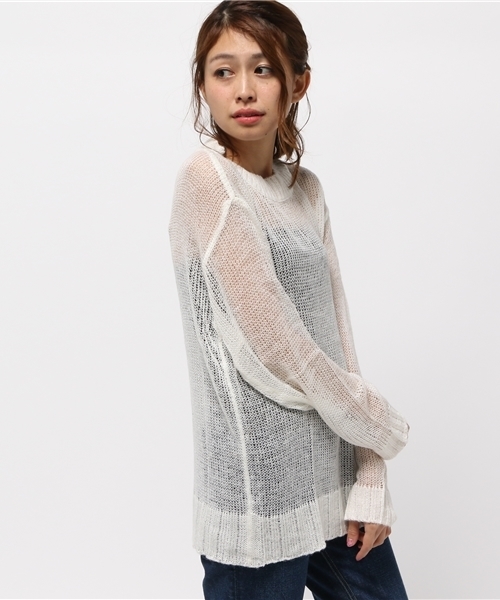 WEGO（ウィゴー）の「WEGO/モヘアライクメッシュニット（ニット/セーター・レディース・ピンク系その他/ブラック/ホワイト・FREE）」の13枚目の写真