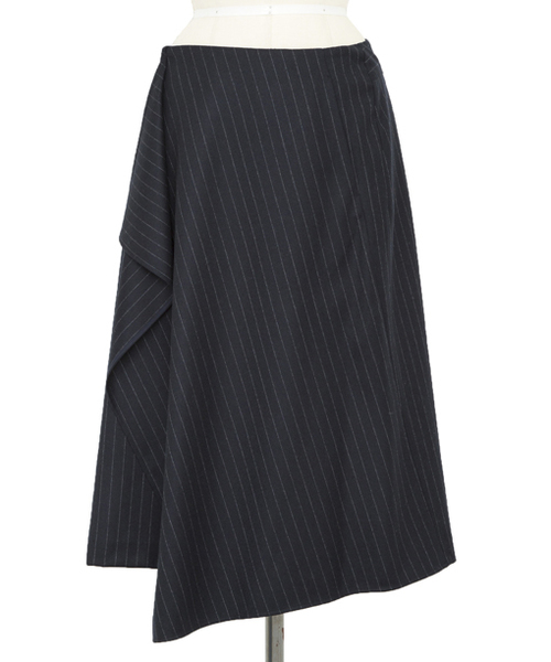 定価８万★新品同様★Drawer白地紺ストライプスカートコットンドゥロワー膝丈 定価8万☆新品同様☆Drawer白地紺ストライプスカートコットン