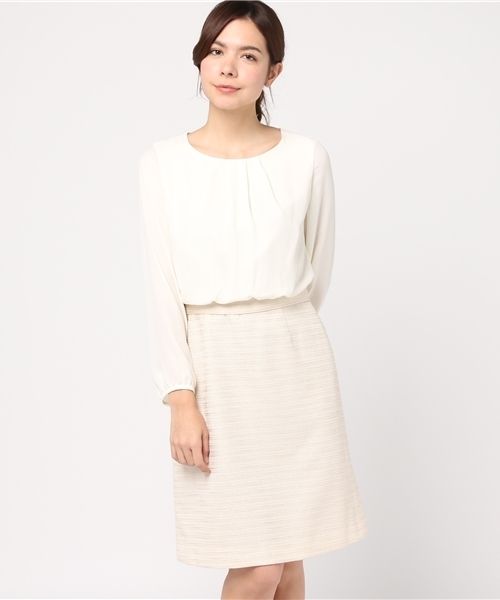 Natural Beauty Basic ナチュラルビューティベーシック の スラブボーダーツィードセットアップ ワンピース セットアップ対応商品 ワンピース Wear