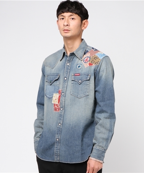 HYSTERIC GLAMOUR（ヒステリックグラマー）の「PWR加工デニム 長袖ウエスタンSH（シャツ/ブラウス・メンズ・インディゴブルー・SMALL/MEDIUM/LARGE）」の4枚目の写真