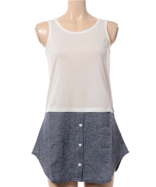 GeeRA（ジーラ）の「裾異素材使いタンク　　　　　　　　　　　  （タンクトップ・レディース・ホワイト×ブルー/ホワイト×ブラック/ブラック系その他/ブラック系その他2/オフホワイト/ホワイト系その他/ブラック/ホワイト/ホワイト系その他2/ブラック系その他3・LARGE/SMALL/MEDIUM/X-LARGE）」の3枚目の写真