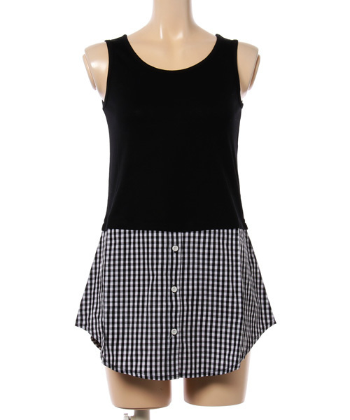 GeeRA（ジーラ）の「裾異素材使いタンク　　　　　　　　　　　  （タンクトップ・レディース・ホワイト×ブルー/ホワイト×ブラック/ブラック系その他/ブラック系その他2/オフホワイト/ホワイト系その他/ブラック/ホワイト/ホワイト系その他2/ブラック系その他3・LARGE/SMALL/MEDIUM/X-LARGE）」の4枚目の写真